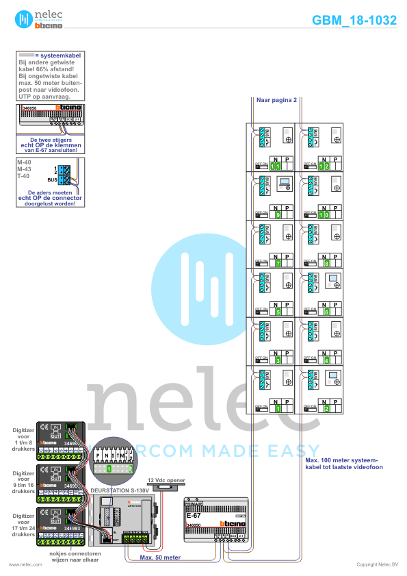 Foto van de BTicino intercom installatie J.J. Slauerhoff Blok 1 te Delft met 24 woningen