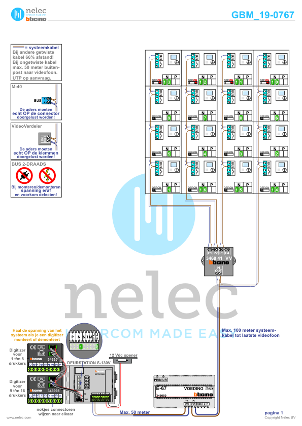 Foto van de BTicino intercom installatie Velours Blok C te Hengelo met 13 woningen